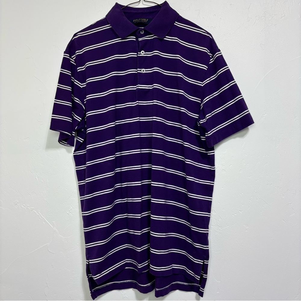 Polo Golf Ralph Lauren Men's Medium Purple White Stripe Short Sleeve Shirt Soft